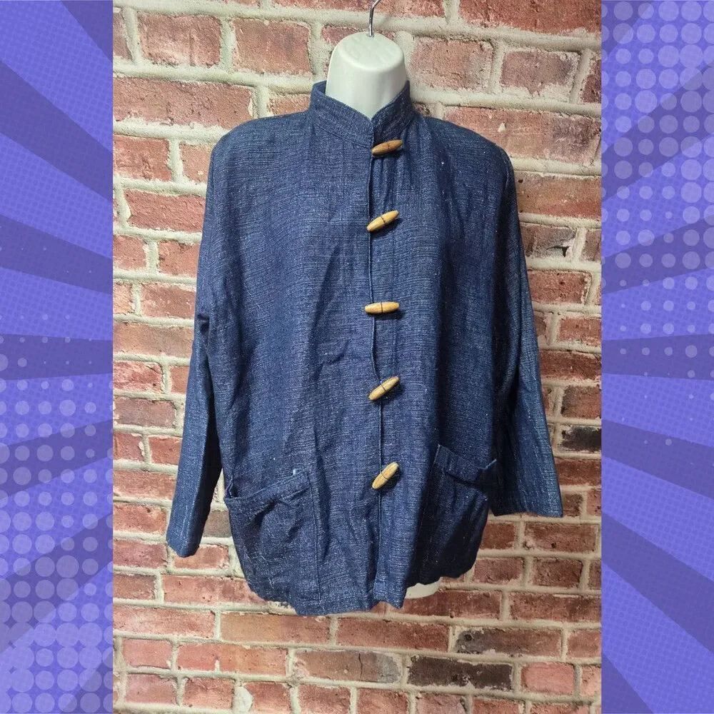 Women’s Pure Clothing Blue Cotton Button Down Jacket M/L Wooden Buttons